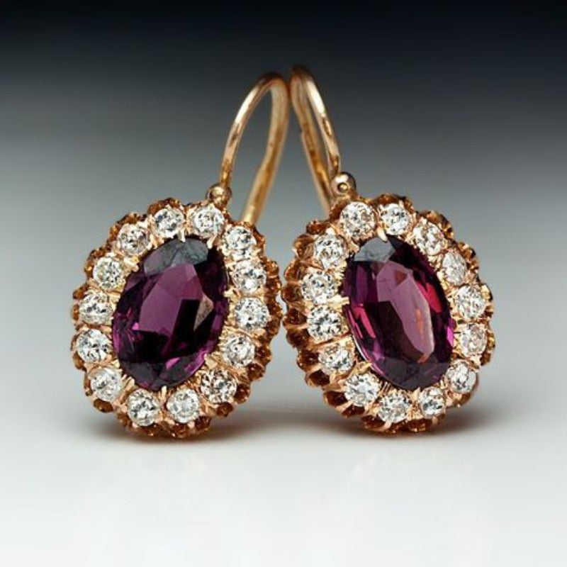 Elegant Gold Color Red Zircon Stones Earrings for Women Classic Fashion Metal Engagement Wedding Dangle Earrings Jewelry