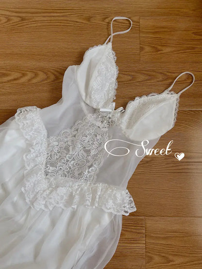 Autumn White Fairy Vintage Sweet Dress Women Mesh Lace Sexy Casual Korean Dress Female Patchwork Designer Princess Dresses