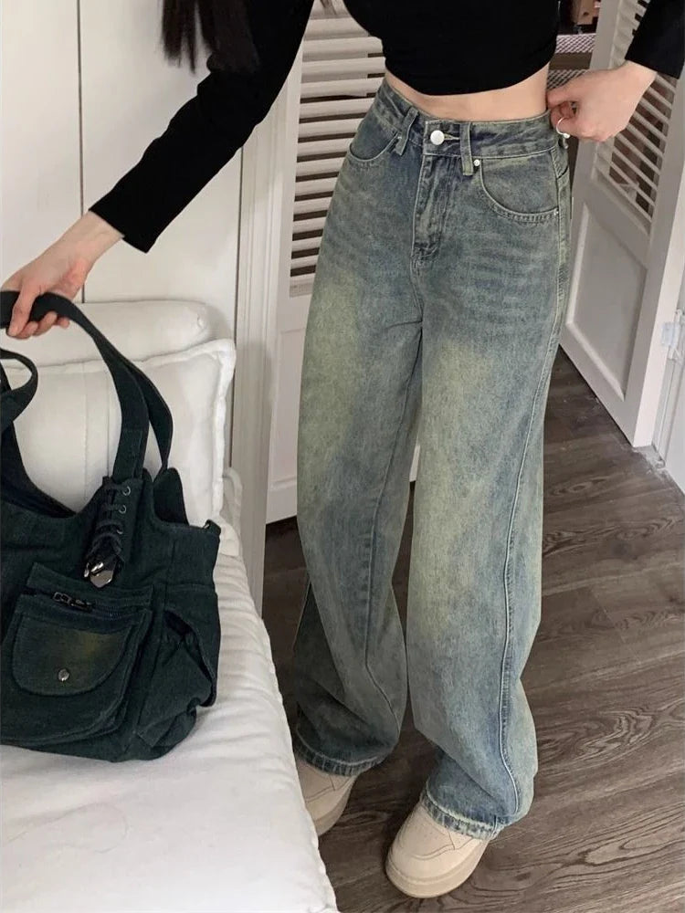 lovwvol   Y2k Baggy Wide Leg Jeans Women Vintage Streetwear Washed Denim Pants Grunge Basic Slouchy Blue Trousers Femme Spring