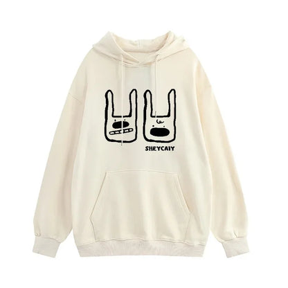 lovwvol  -  Cartoon Print Hooded Sweatshirt Woman Fall And Winter Couple Hoodies Versatile Jacket Trendy Casual Top K pop Clothes