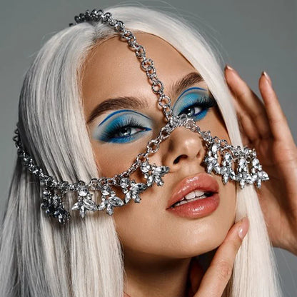 Luxury Crystal Face Chain Mask Jewelry Belly Dance Multi Layer Baroque Rhinestone Masquerade Mask Women Strip Party Headpiece