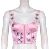 lovwvol Fairycore Butterfly Satin Busiter Corset Top Vintage Aesthetic Y2k Clothes Pink Purple Cami Cropped Tank Tops Fashion Outfits Summer