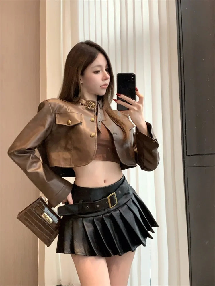 lovwvol Sexy Mini Skirts Women High Waist Autumn Winter Fashion Solid Slim Pleated Skirt Female Streetwear Culottes Clubwear