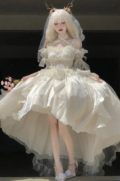 lovwvol - White Flower For Bride Generate Colorful Wedding Dress Cos Lolita Dress Suit Heavy Industry Trail Pure White Girl Princess Dress