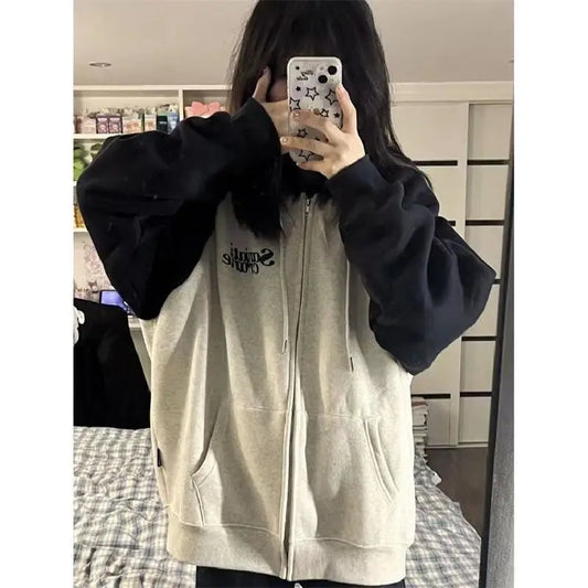 lovwvol Vintage Hoodies Women Casual Korean Preppy Style Oversized Basic Zip Up Sweatshirts Autumn Chic Female Harajuku Fashion