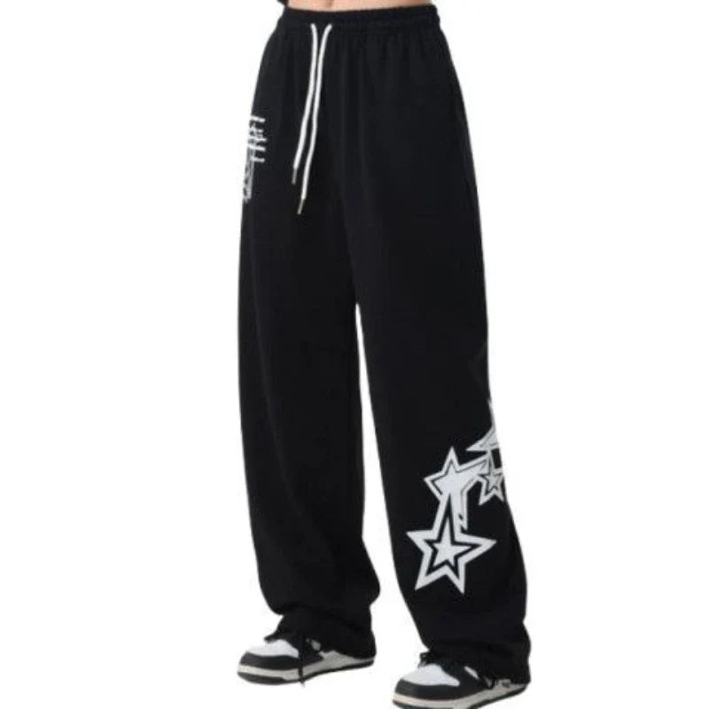 lovwvol Y2K Baggy Sweatpants Women Hip Hop Streetwear Oversize High Waist Trousers Vintage Elastic Stars Casual Jogging Wide Leg