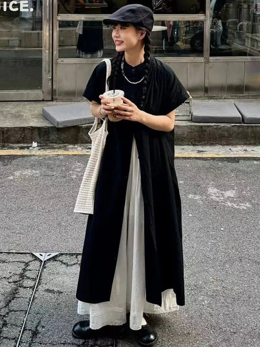 lovwvol Japanese Style Black Shirts Women Long Blouses Kimono Gothic Casual Oversized Shirt Dress Korean Summer Beach Cover Up