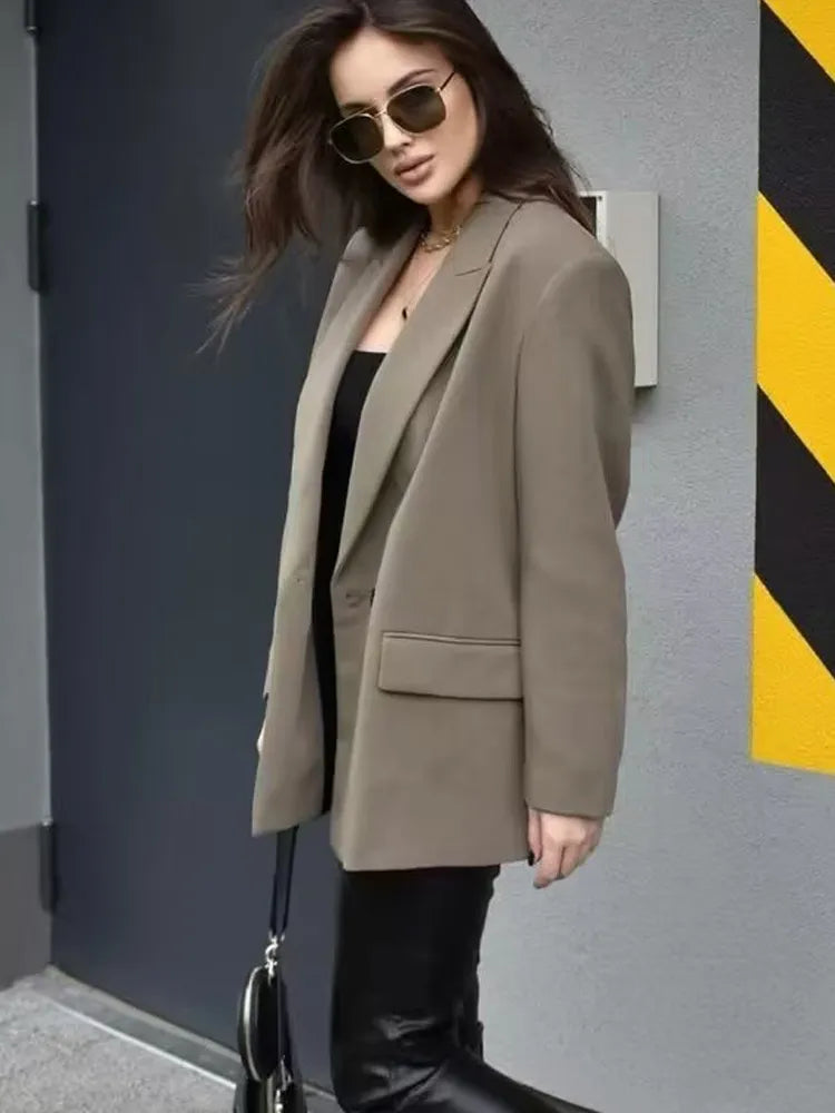 Long Blazer Women Masculine Office Blazer Woman Double Breasted Jacket Women Spring Long Sleeve Blazers for Women Coat