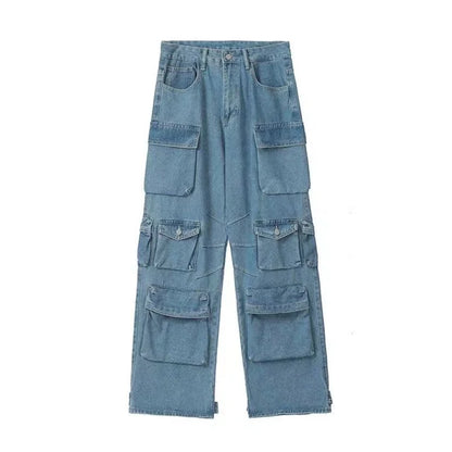 lovwvol New American Multi-pocket Overalls Female Y2K Fashion Trend High Street Retro Heavy Industry Loose Casual Wide-leg Jeans