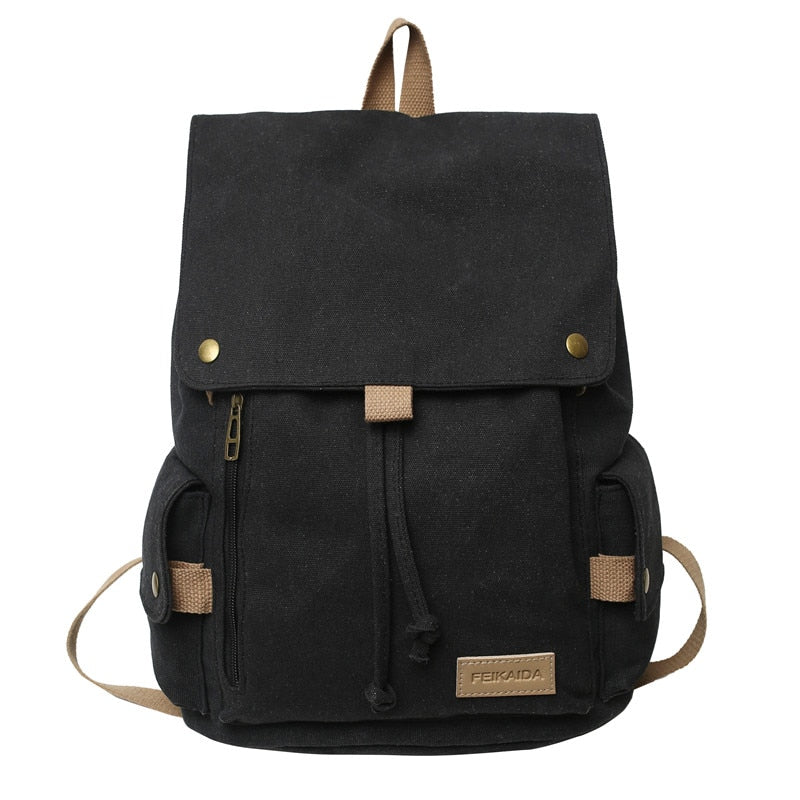 Lovwvol Women's Fashion Beige Canvas Backpack Men's Contrast Travel Bag College Girl's Schoolbag Laptop Bag Student Mochila New