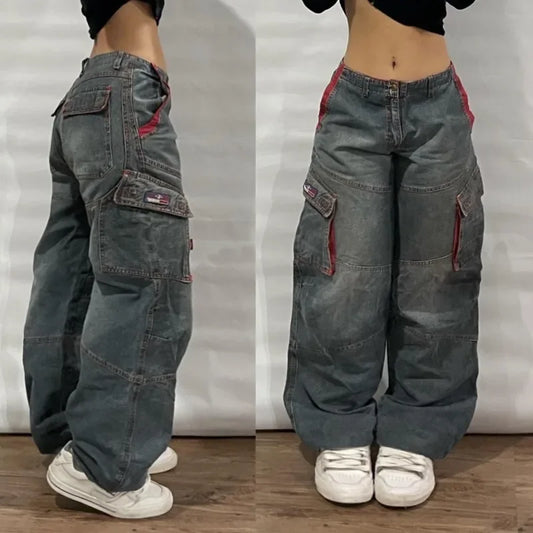 lovwvol Y2K Baggy Jeans Womens New Multi-pocket Washed Vintage Jeans Harajuku Oversized Denim Pants High Waist Wide Leg Pants Trousers