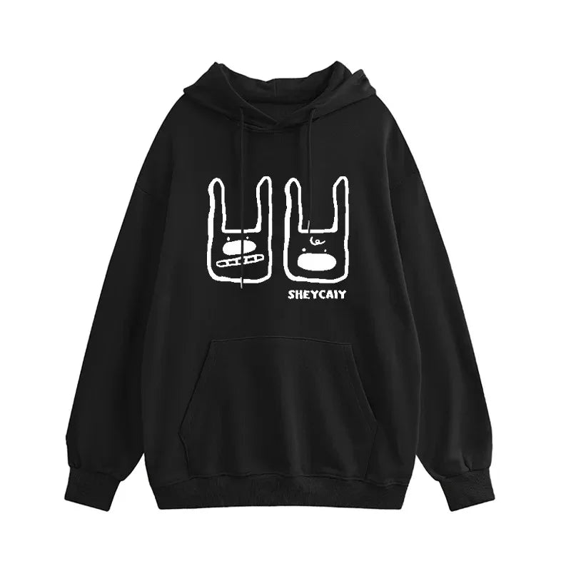 lovwvol  -  Cartoon Print Hooded Sweatshirt Woman Fall And Winter Couple Hoodies Versatile Jacket Trendy Casual Top K pop Clothes