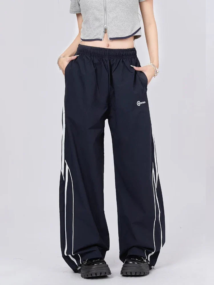 lovwvol Women Y2k Stripe Sweatpants Baggy Vintage Parachute Wide Leg Pants Streetwear Casual Oversize Hip Hop Jogger Trousers