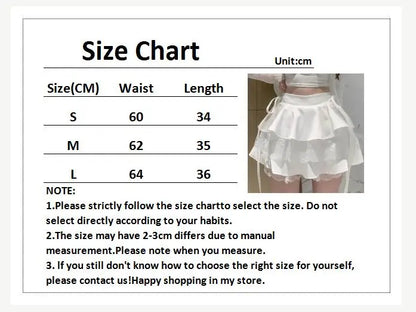 Kawaii White Ruffle Mini Skirt Women Summer High Waist Bandage Fairycore Lace Double-layer Skirt Korean Fashion Cute Sexy Skirts