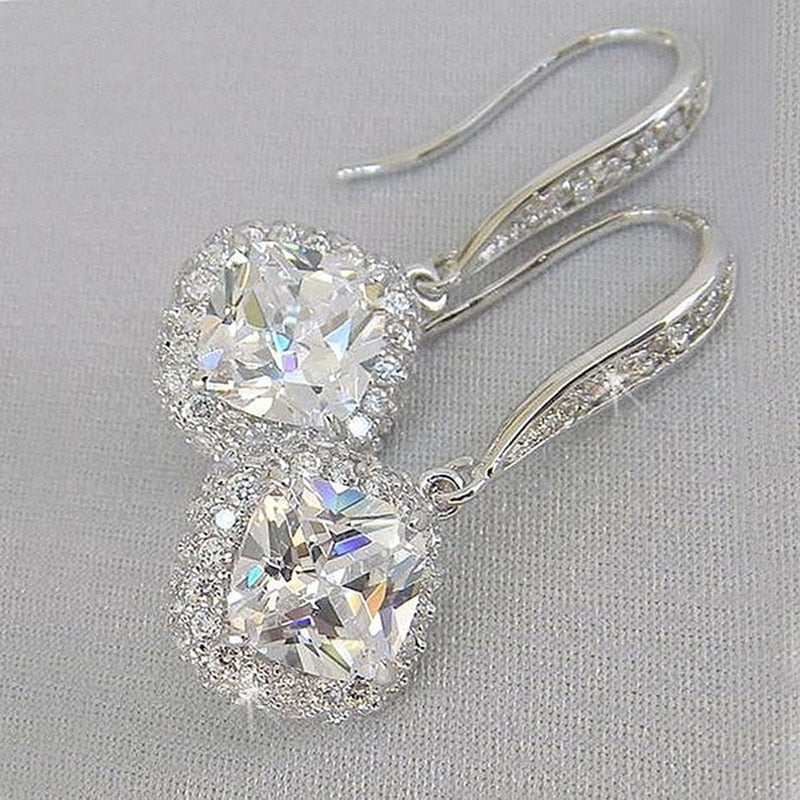 Elegant Square Zircon Stones Dangle Earrings for Women Fashion Shining Metal Engagement Wedding Earrings Jewelry