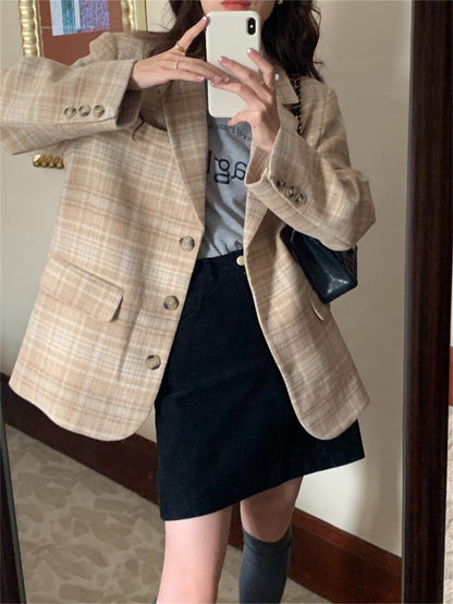 Women Plaid Blazers Slim Hot Fashion New OL Chic Autumn Vintage Jackets Office Lady Work Wear Clothes Casual Spring Tops Coats