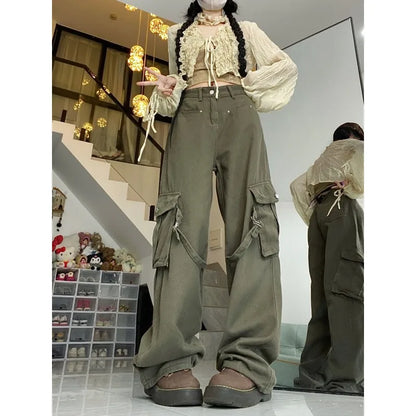 lovwvol   Vintage Y2k Oversize Cargo Jeans Woman Streetwear Casual Baggy Denim Pants Harajuku Acubi Fashion Wide Leg Trousers