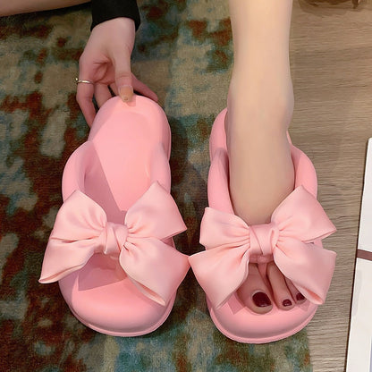 Sweet Slik Bowtie Flip Flops Female 2023 Summer Eva Soft Sole Cloud Slide Slippers Woman Thick Heeled Chunky Platform Sandals