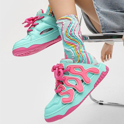 Y2K Thick Bottom Platform Sneakers Women 2023 Autumn Hip Hop Lace Up Sneaker Slippers Woman Breathable Non Slip Skateboard Shoes