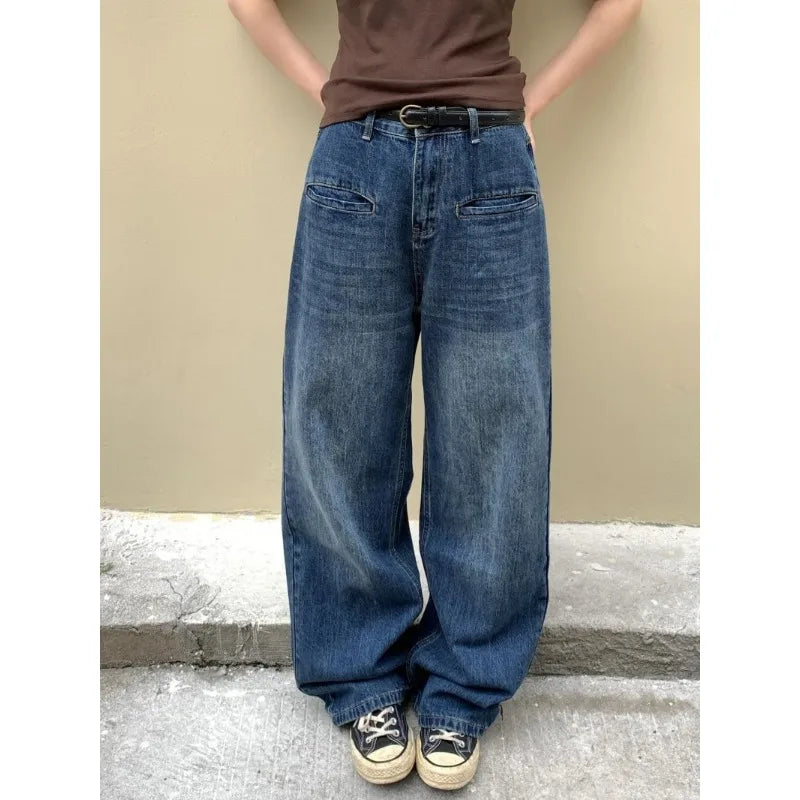 lovwvol   Vintage Y2k Oversized Woman's Cargo Jeans Harajuku Streetwear Casual Wide Leg Denim Pants Spring Kpop Loose Trousers