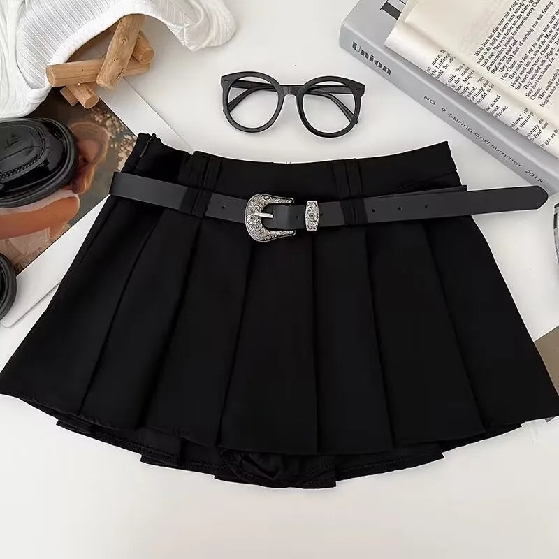 lovwvol Low Rise Pleated Skirt with Belt Skater Skirt Women Teengirl Miniskirt e-girl Y2K Aesthetic 90s Spring Summer Outfit