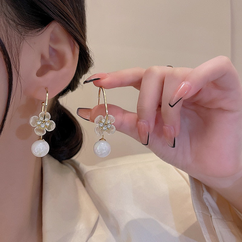 New Luxury Zircon Water Drop Earrings for Women Korean Fashion Rhinestone Opal Flower Geometrical Earring Girl Unusual Jewelry