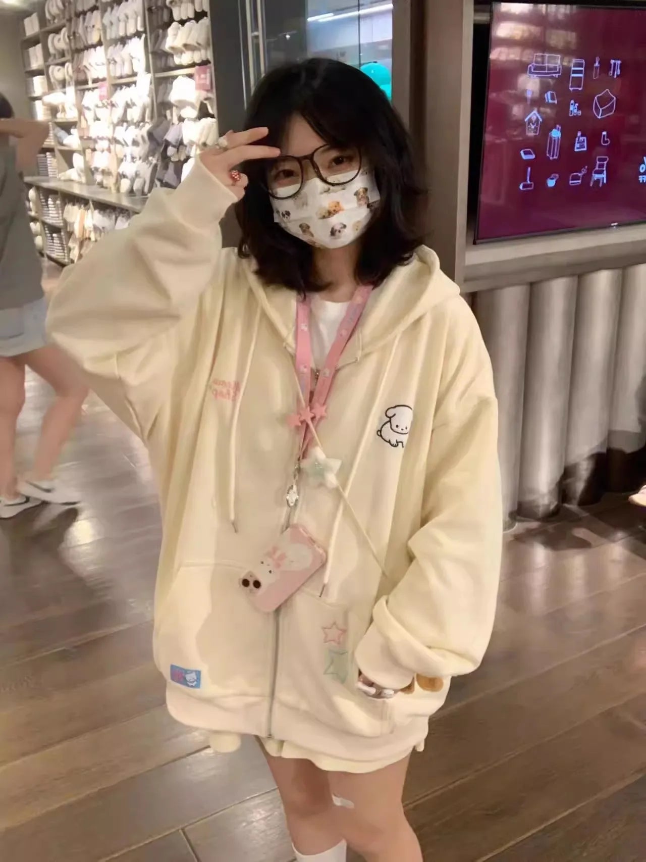 lovwvol  Harajuku Kawaii Pink Zip Up Hoodie Women Japanese Y2K Sweet Cute Beige Fleece Sweatshirts Korean Style Girly Hooded Jacket