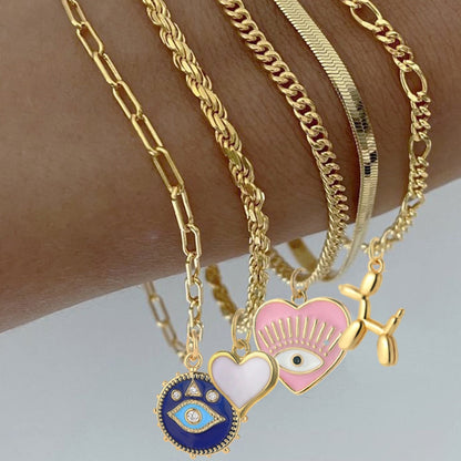 Cute Heart Love Sun Angel Charms Bracelet for Women Evil Blue Eye Gold Color Stainless Steel Chain Copper CZ Dangle Bangle