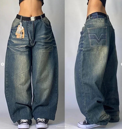 lovwvol Y2K Baggy Jeans Womens New Multi-pocket Washed Vintage Jeans Harajuku Oversized Denim Pants High Waist Wide Leg Pants Trousers