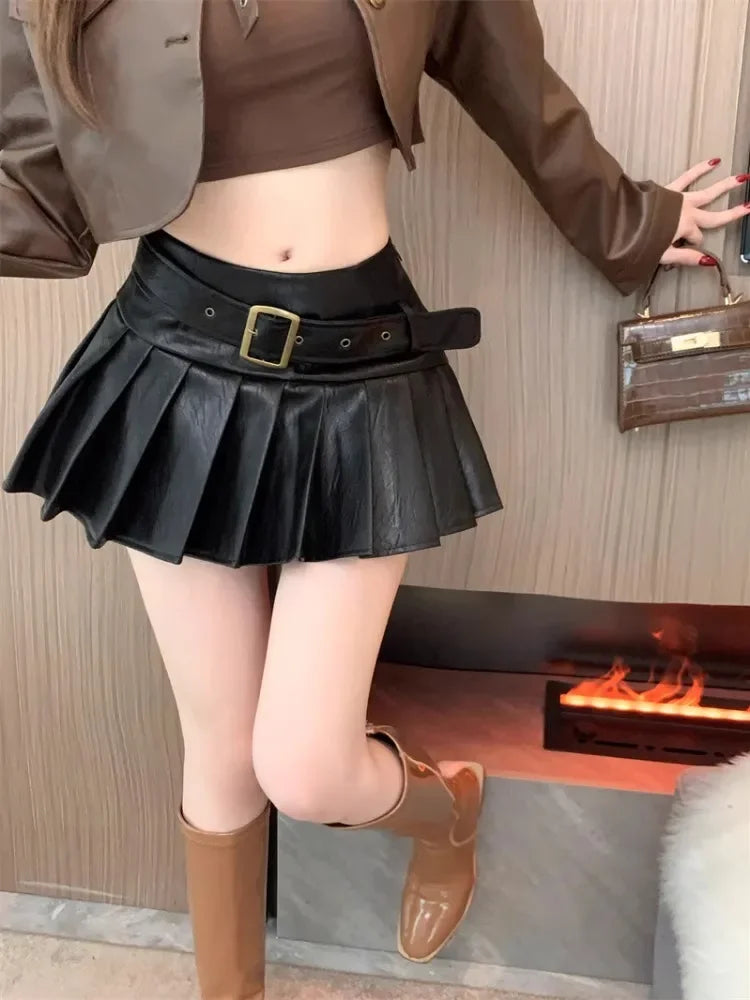 lovwvol Sexy Mini Skirts Women High Waist Autumn Winter Fashion Solid Slim Pleated Skirt Female Streetwear Culottes Clubwear