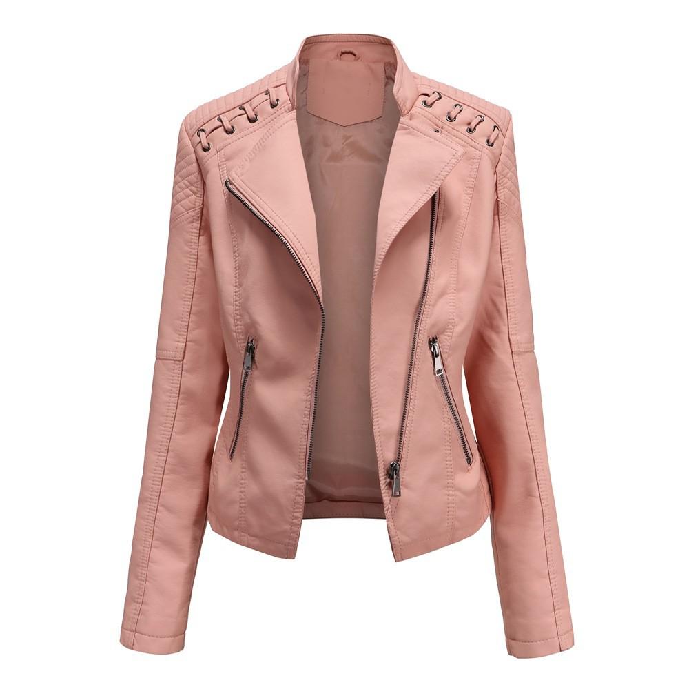 Pu Faux Leather Jackets Women Long Sleeve Zipper Slim Motor Biker Leather Coat Female Outwear Tops