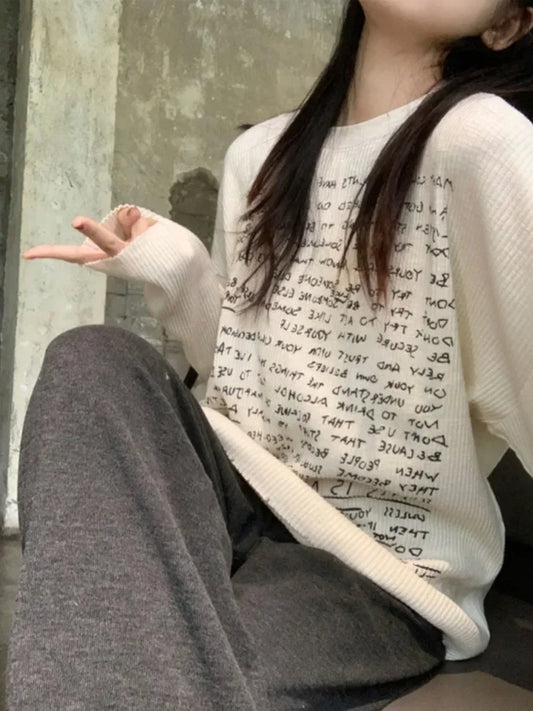 Harajuku Basic Letter Print Autumn T-shirts Casual O Neck Loose All Match Tops Women Oversized Y2k Aesthetic Fashion Tees