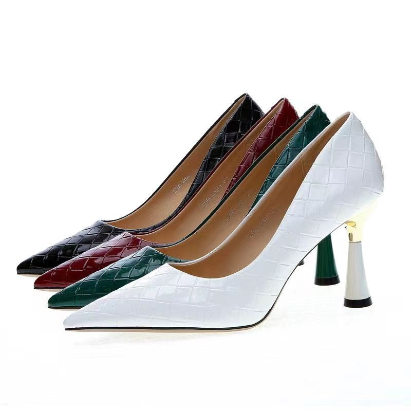 lovwvol Plaid Classic Casual High Heels New Pattern Embossed Fashion Oversize Shoes In Autumn and Winter 2023 Pumps Women Shoes