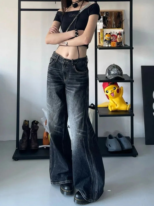 lovwvol Grunge Y2k Black Jeans Women Baggy Vintage High Street Oversized Denim Trousers Gothic Gyaru 2000s Acubi Fashion Jeans