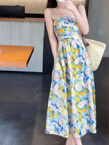 lovwvol Summer Women Floral Elegant Casual Party Dress Spaghetti Strap Vintage A-Line Maxi Boho Vestidos Female Chic Robe Clothes