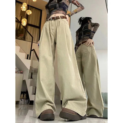 lovwvol Vintage Women Jeans Y2k High Waist Loose Casual Wide Leg Pants Khaki Korean Streetwear Fashion Straight Denim Trousers