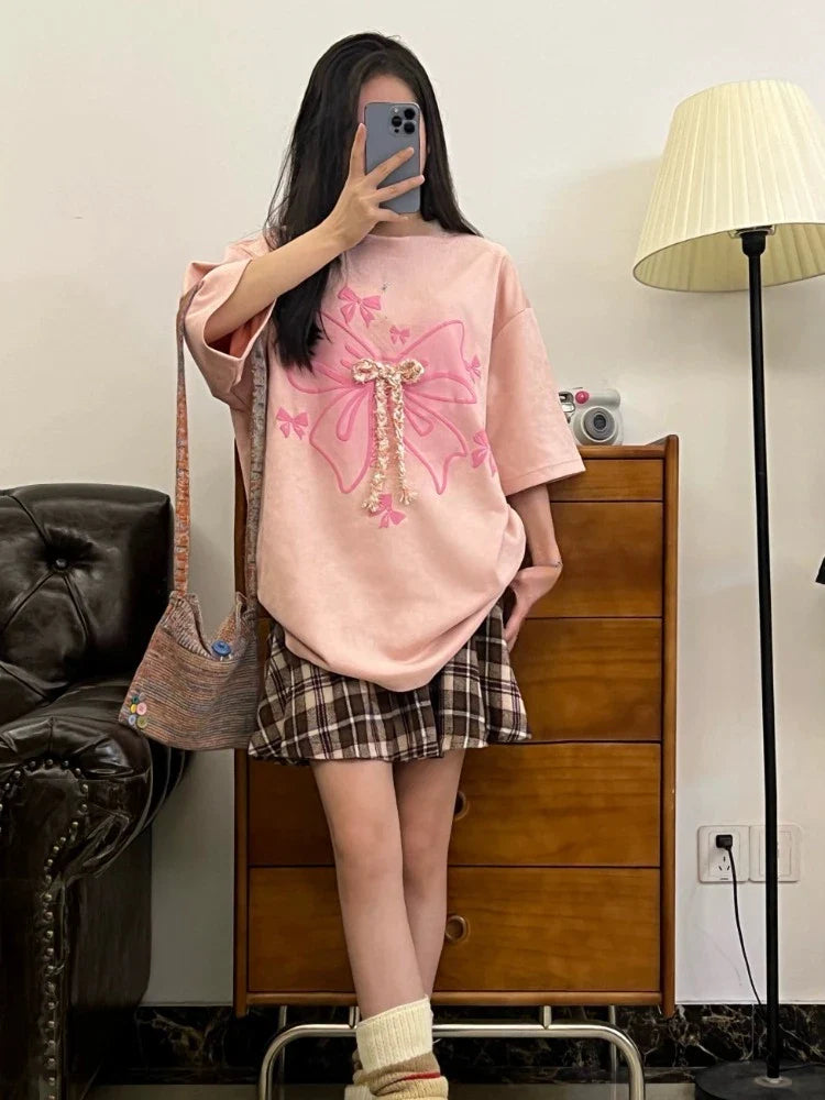 lovwvol Kawaii Sweet T-Shirts Women Retro Casual Short Sleeve Y2K Blouse Tees Female Design Cute Loose Shirts Japanese Style 2024 Summer