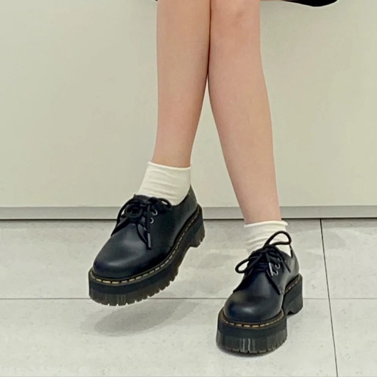 Thick-soled Shoes Spring Autumn British Style Retro PU Leather Shoes Lace Up Martin Single Shoes JK Shoes Mary Janes Shoes