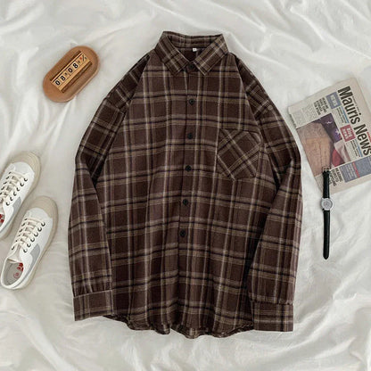 Women Shirt Plaid Oversize Turn-down Collar Leisure Fashion Loose All-match Womens Long Sleeves Soft Chic Korean Style Tops polo