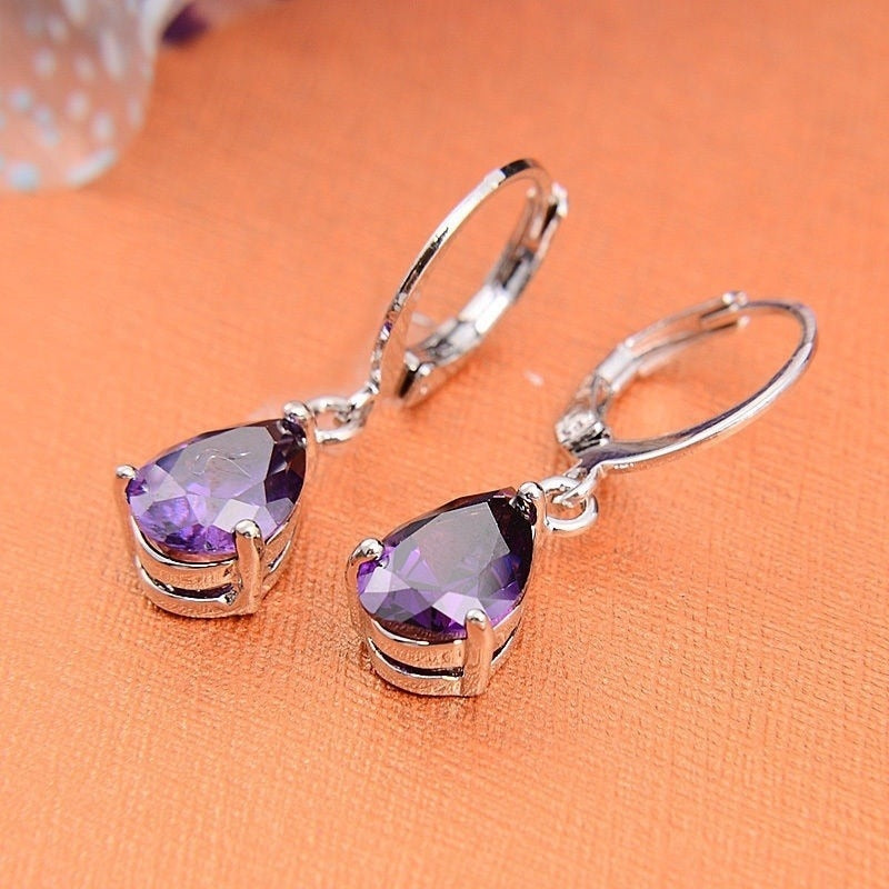 Gorgeous Pink Cubic Zircon Stones Earrings Exquisite Fashion Silver Color Metal Water Droplets Dangle Earrings for Women