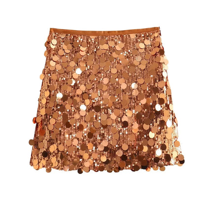 Summer Female Sequined Solid Mini Skirts Y2k Shinning Sexy Streetwear Slim Fit High Waist Chic Women's Vintage Skirts