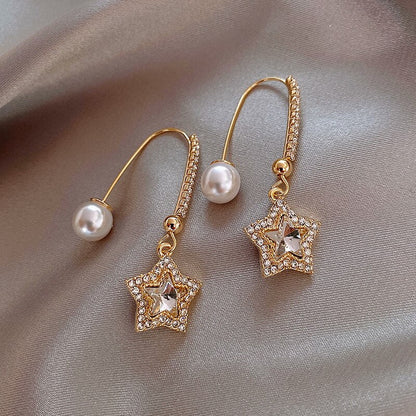 New Korean Style Contracted Heart Pearl Earrings For Women Sweet Flower Zircon Geometric Stud Earring Girl Party Jewelry