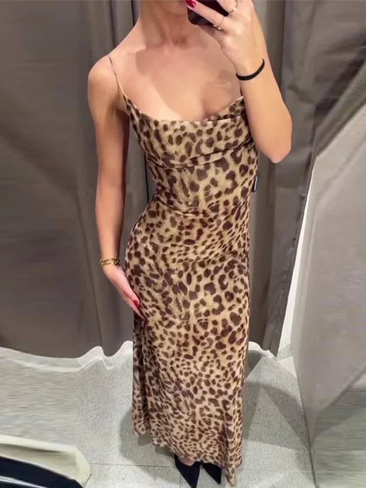 lovwvol New Leopard Print Sling Maxi Dress For Women 2024 Summer Elegant Backless Sleeveless Slip Long Dress Female Sexy Party Vestidos