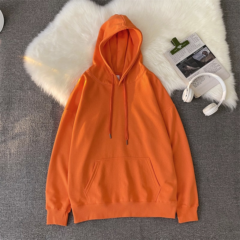 lovwvol     Woman's Sweatshirts Solid Drop Shoulder Korean Female Hooded Pullovers 2023 Thicken Warm Oversized Hoodies Women