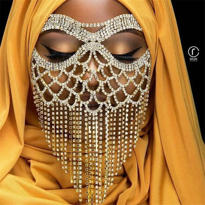 New Tassel Veil Masks Women Headwear Rhinestone Chains Face Mask Masquerade Dance Party Costume Sexy Face Accessories Jewelry