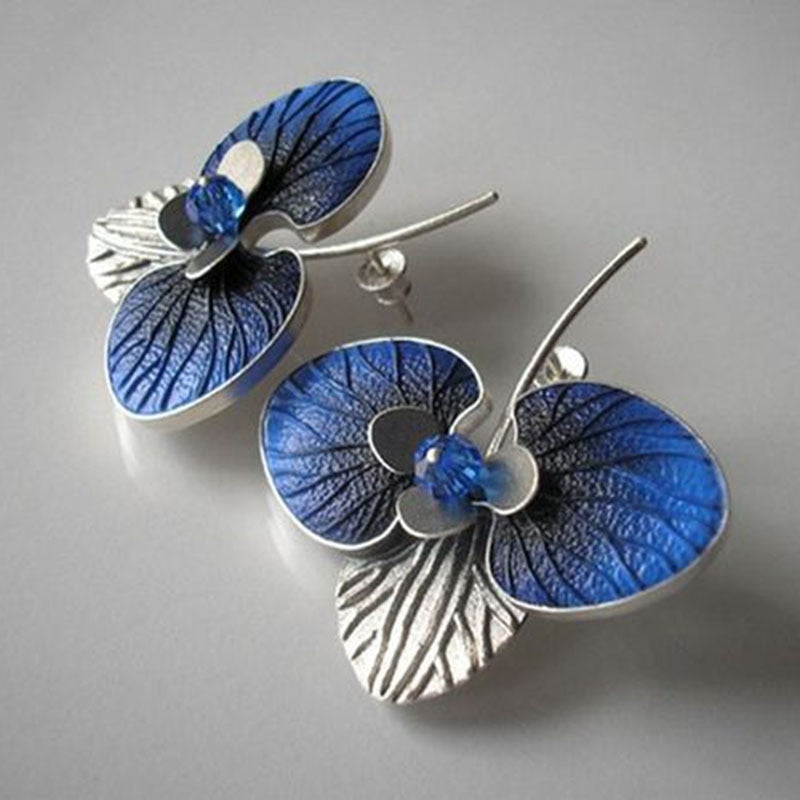 Fashion Fantasy Blue Leaf Flower Stud Earrings for Women Gorgeous Charms Women Party Statement Earrings