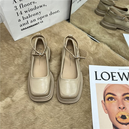 lovwvol Design Mary Jane Shoes Women's Shoes Casual Women Thick Sole Heels Ankle Buckle Shoes Elegant Ladies Shallow Single Shoes