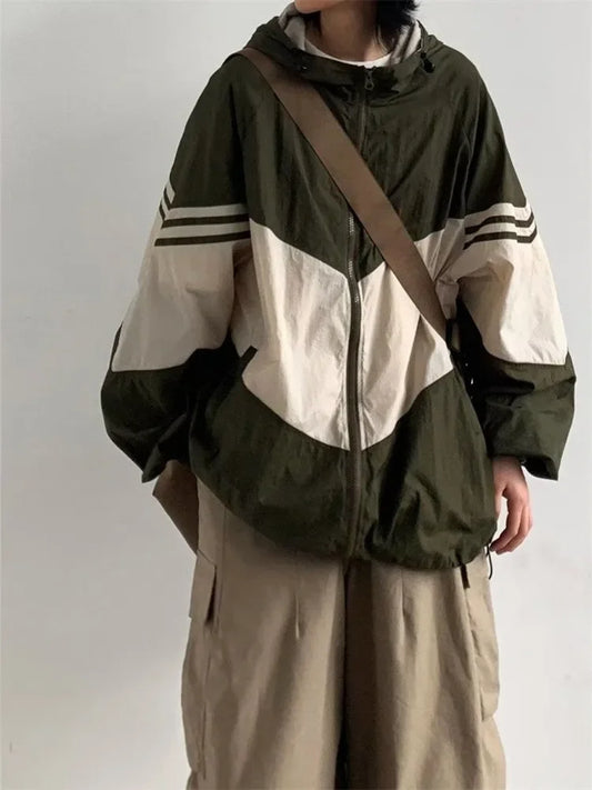 lovwvol Y2K Gorpcore Hooded Jacket Women Japanese Style Vintage Quick Dry Green Outerwear Oversized Harajuku Retro Thin Brown Top