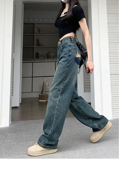 lovwvol Vintage Wide Leg Jeans Women Y2k High Waist Harajuku Streetwear Pants Korean Fashion Straight Casual Loose Denim Trousers