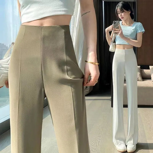 Clothing Solid Womens Tailoring Pants Work Trousers for Women Sexy Skinny Slim Office Wide Leg Leggings Elastic Waist Long G 90s